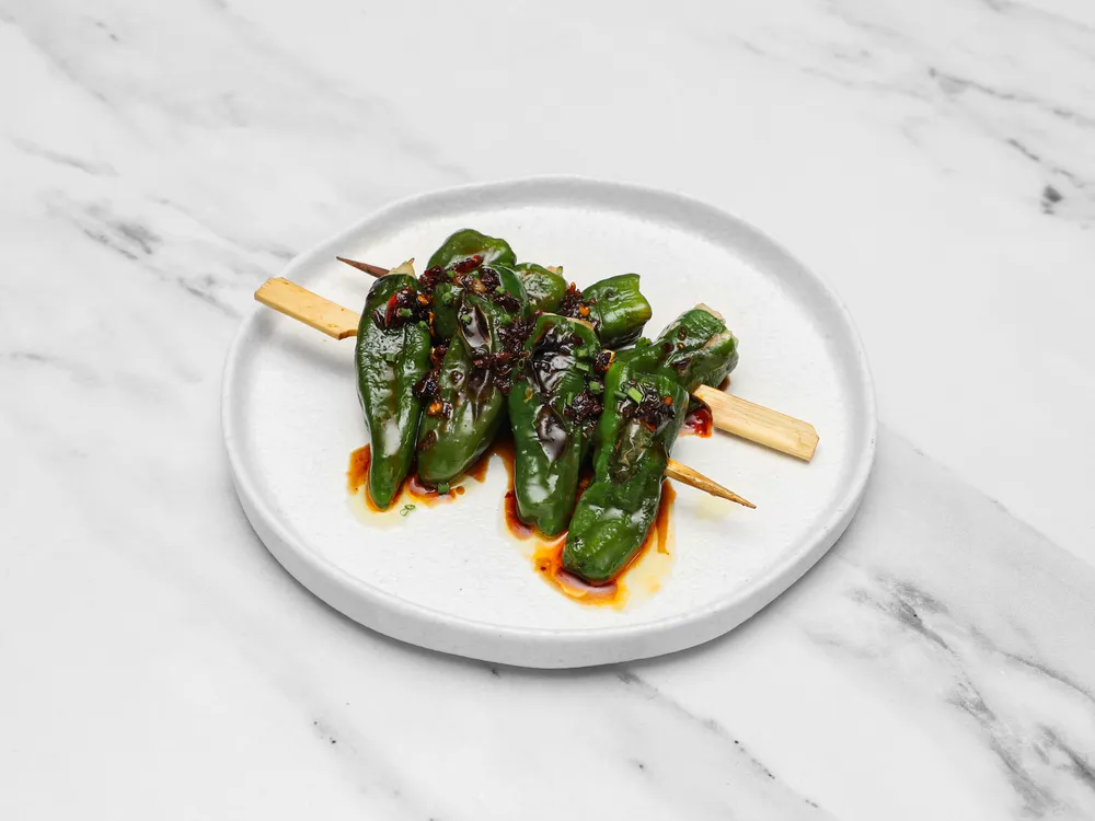 Padron Peppers Stuffed with Minced Snow Crab & Prawns Skewers (2)